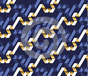Blue and gold color labyrinth seamless pattern.