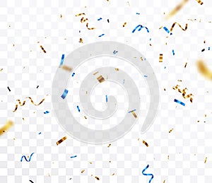 Blue and gold confetti banner, isolated on white background
