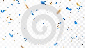 Blue and gold confetti banner, isolated on white background