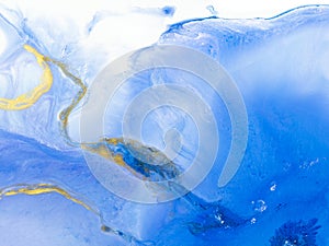 Blue with gold creative painting, abstract hand painted background, marble texture