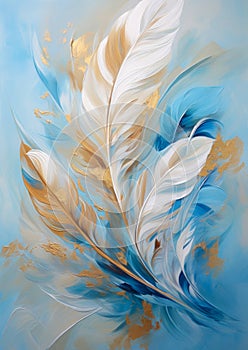 Blue and gold feather painting