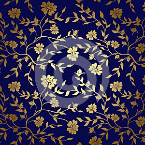 Blue gold floral texture - background - vector