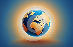 Blue and gold globe on blue background symbolizing world under Sunlight