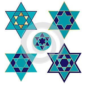 Blue and gold Jewish star icons