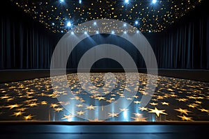 Blue and gold lights stage with stars