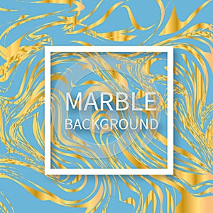 Blue and gold marble texture background. Liquid effect backdrop. Imitations of hand drawn acrylic painting. Marbling surface photo