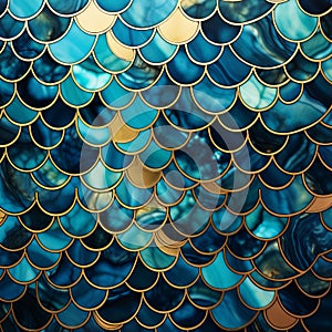 Blue And Gold Mermaid Scales Wall Art Wallpaper