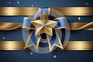 Blue and gold ribbon with a star pattern on a colorful background