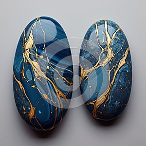 Blue And Gold Stone With Naturalistic Painter Style