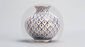 Blue And Gold Vase On White Background: Detailed Vray Style With Porcelain Patterns