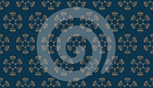 Blue and gold vintage seamless pattern. Floral ornamental luxury damask background. Elegance ornament