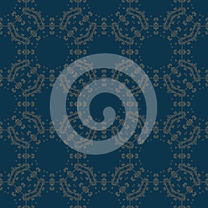 Blue and gold vintage seamless pattern. Floral ornamental luxury damask background. Elegance ornament