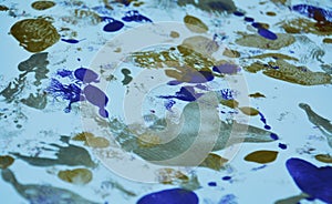 Blue gold vivid abstract watercolor painting blurred spots abstract background