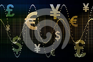 Blue Gold World Currencies Business Abstract Backg photo