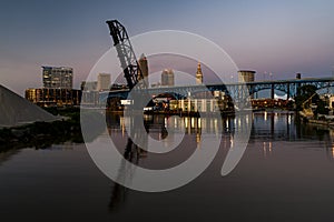 Blue / Golden Hour / Sunset - Cleveland, Ohio Skyline with Bridges