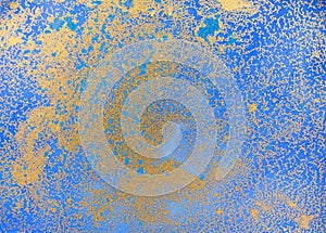 Blue and golden liquid texture, watercolor hand drawn marbling illustration, abstract background