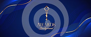 Blue and Golden Royal Awards Graphics Background. Line Wave Elegant Shine Modern Template.