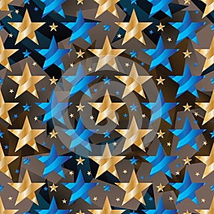 Blue golden star wear ribbon symmetry seamless pattern