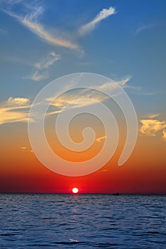 Blue golden sunrise seascape sea ocean red sky