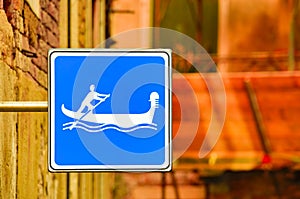 Blue Gondola canal sign in Venice, Italy