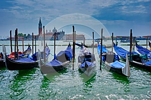 Blue gondolas in Piazza San Marcos