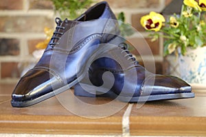 Blue goodyear welted leather mens wedding shos with a leather sole