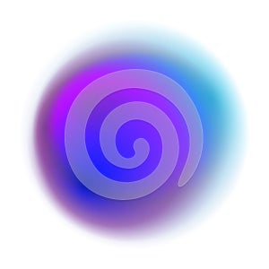 Blue gradient circle isolated on white background. Purple blurred ring pattern. Turquoise radial spot with soft peacock colored t