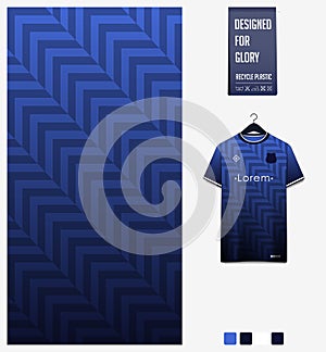 Blue gradient geometry shape abstract background. Fabric textile pattern design for soccer jersey, football kit, racing.