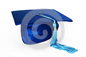 Blue Graduation Cap or Mortarboard Isolated on White Background