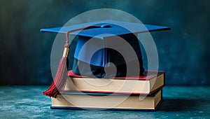 Graduation cap on stack of books