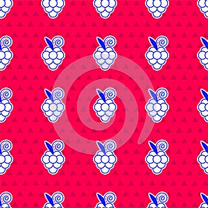 Blue Grape fruit icon isolated seamless pattern on red background. Vector