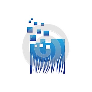 Blue grass technology logo template