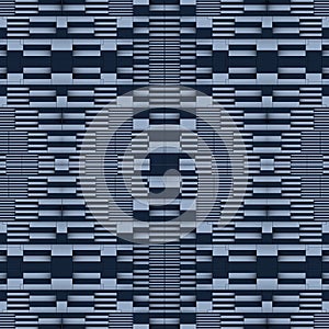 Blue-gray geometric symmetrical pattern of interlocking squares and rectangles. 3d rendering illustration