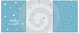 Make a Wish.Lovely Nusery Art with White Hand Drawn Twinkle Stars Isolated on a Blue Background. photo