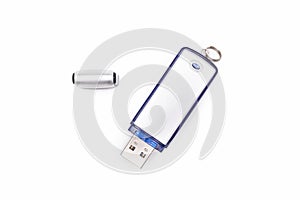 Blue and gray USB stick isolated on a white background