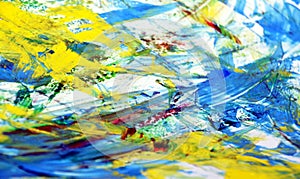Blue gray yellow vivid blurred painting watercolor background, abstract painting watercolor background