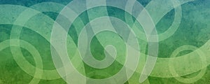 Blue green abstract background with geometric circles in overlapping pattern in modern design with old texture