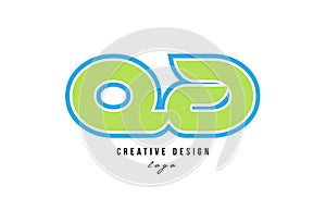 blue green alphabet letter qa q a logo icon design