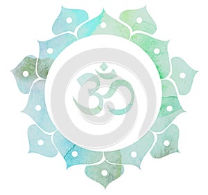 Watercolor decorative Om Aum Symbol photo