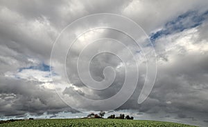 Blue and green autumnal landscape. European autumn