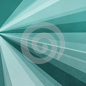 Blue green background paper with abstract sunburst design of rays or beams of sunshine light in radial striped lines on border