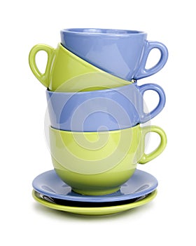 Blue and green breakfast dishware