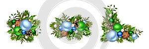 Blue and green Christmas decorations. Vector illustration.