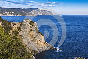 Blue and green coastline on Corfu island, Paelokastrica, Greece