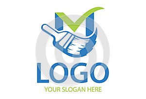 Blue and Green Color Unique Initial Letter M Brush Logo Design