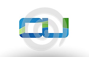 blue green cu c u alphabet letter logo combination icon design