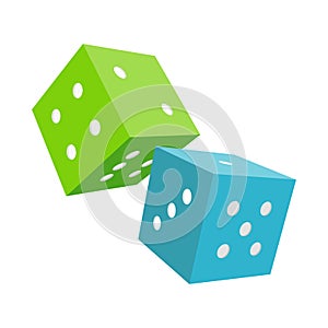Blue and Green Dices on White Background photo