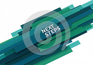 Dynamic blue and green blocks with NEXT STEPS symbol design
