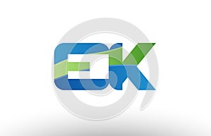 blue green ek e k alphabet letter logo combination icon design