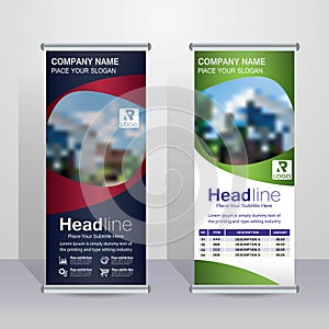 Blue & Green flag banner business brochure flyer design template vector.